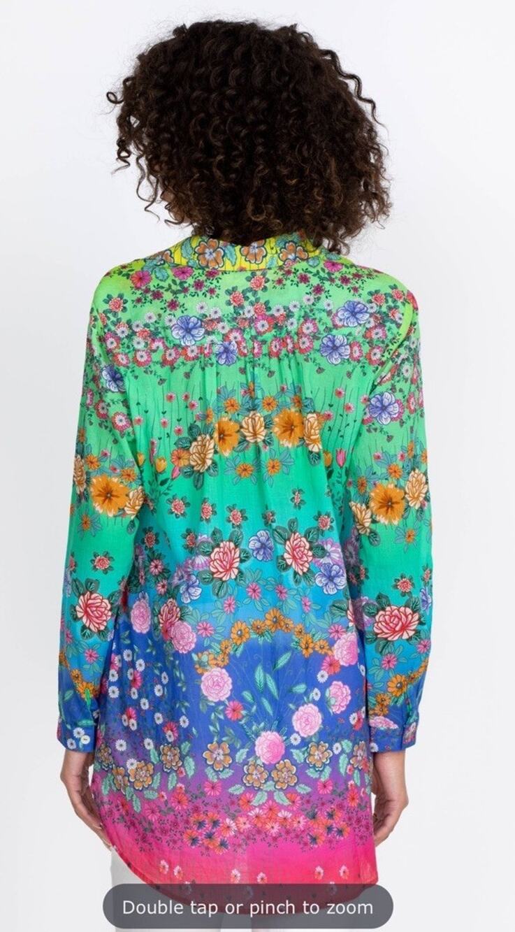 Johnny Was Rainbow Henley Field Popover Tunic Shirt Boho Floral Small